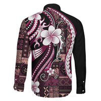 Samoa Siapo Tribal Pattern Family Matching Long Sleeve Bodycon Dress and Hawaiian Shirt Violet Polynesian Plumeria Tapa Motif LT9 - Polynesian Pride