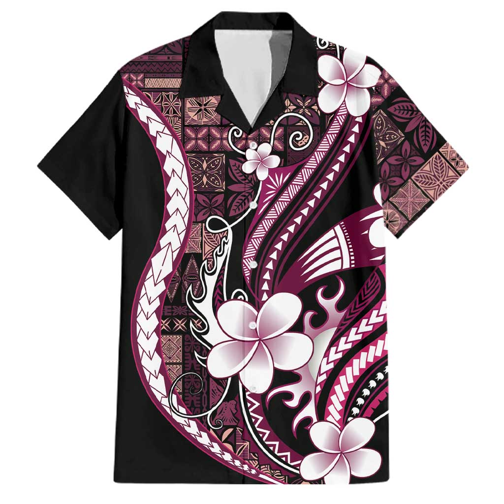 Samoa Siapo Tribal Pattern Family Matching Mermaid Dress and Hawaiian Shirt Violet Polynesian Plumeria Tapa Motif LT9 Dad's Shirt - Short Sleeve Violet - Polynesian Pride
