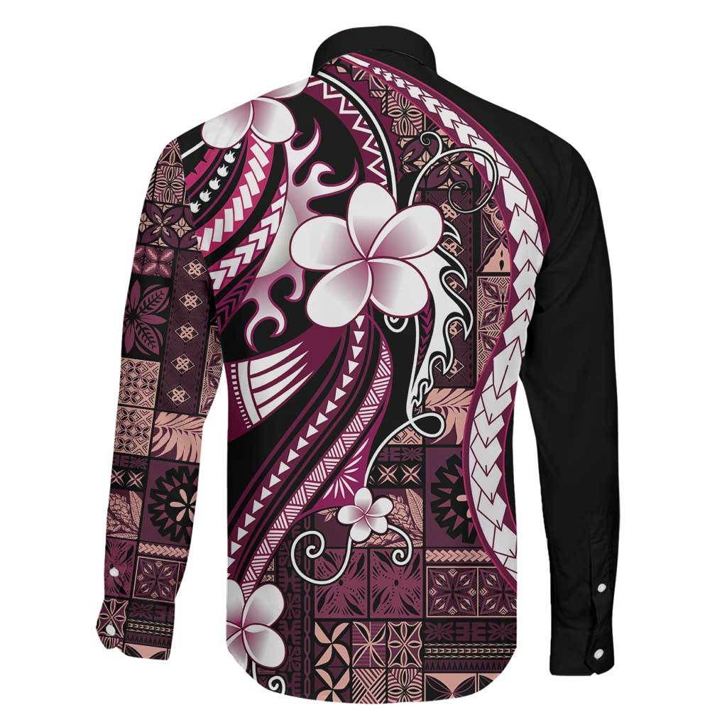 Samoa Siapo Tribal Pattern Family Matching Off Shoulder Maxi Dress and Hawaiian Shirt Violet Polynesian Plumeria Tapa Motif LT9 - Polynesian Pride