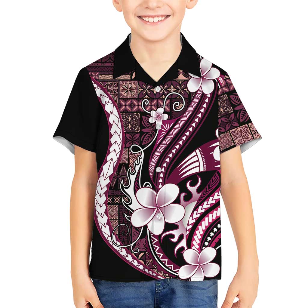 Samoa Siapo Tribal Pattern Family Matching Summer Maxi Dress and Hawaiian Shirt Violet Polynesian Plumeria Tapa Motif LT9 Son's Shirt Violet - Polynesian Pride