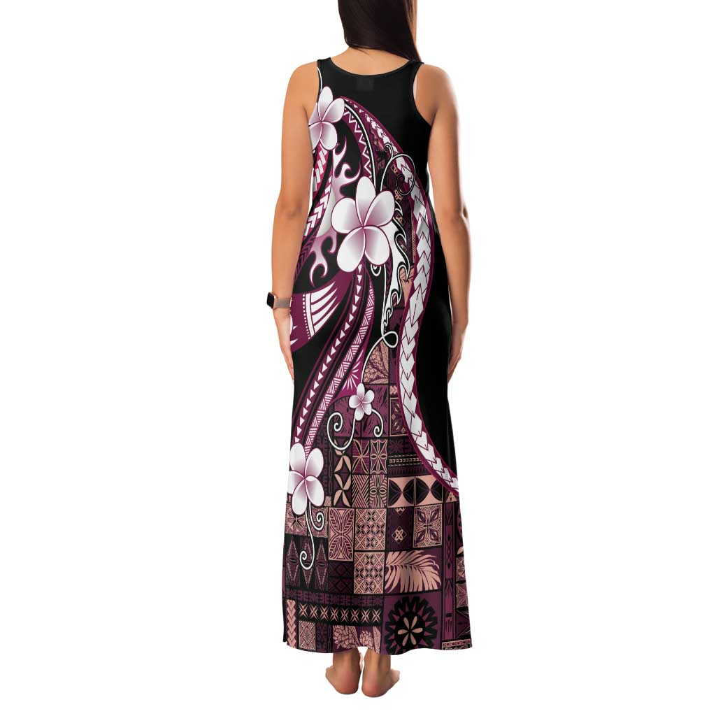 Samoa Siapo Tribal Pattern Family Matching Tank Maxi Dress and Hawaiian Shirt Violet Polynesian Plumeria Tapa Motif LT9 - Polynesian Pride