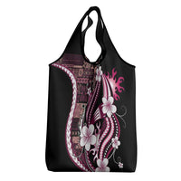 Samoa Siapo Tribal Pattern Grocery Bag Violet Polynesian Plumeria Tapa Motif