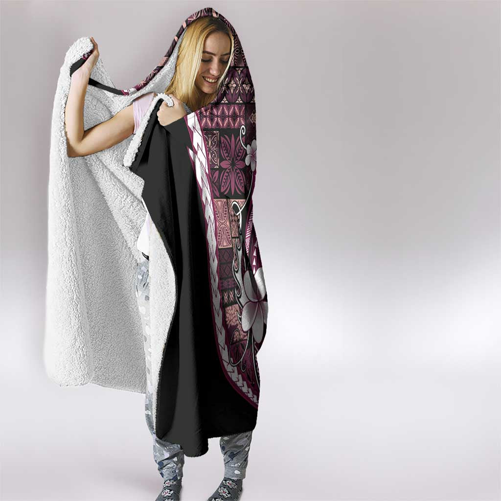 Samoa Siapo Tribal Pattern Hooded Blanket Violet Polynesian Plumeria Tapa Motif