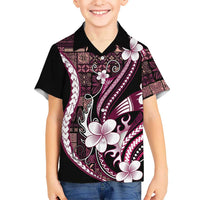 Samoa Siapo Tribal Pattern Kid Hawaiian Shirt Violet Polynesian Plumeria Tapa Motif