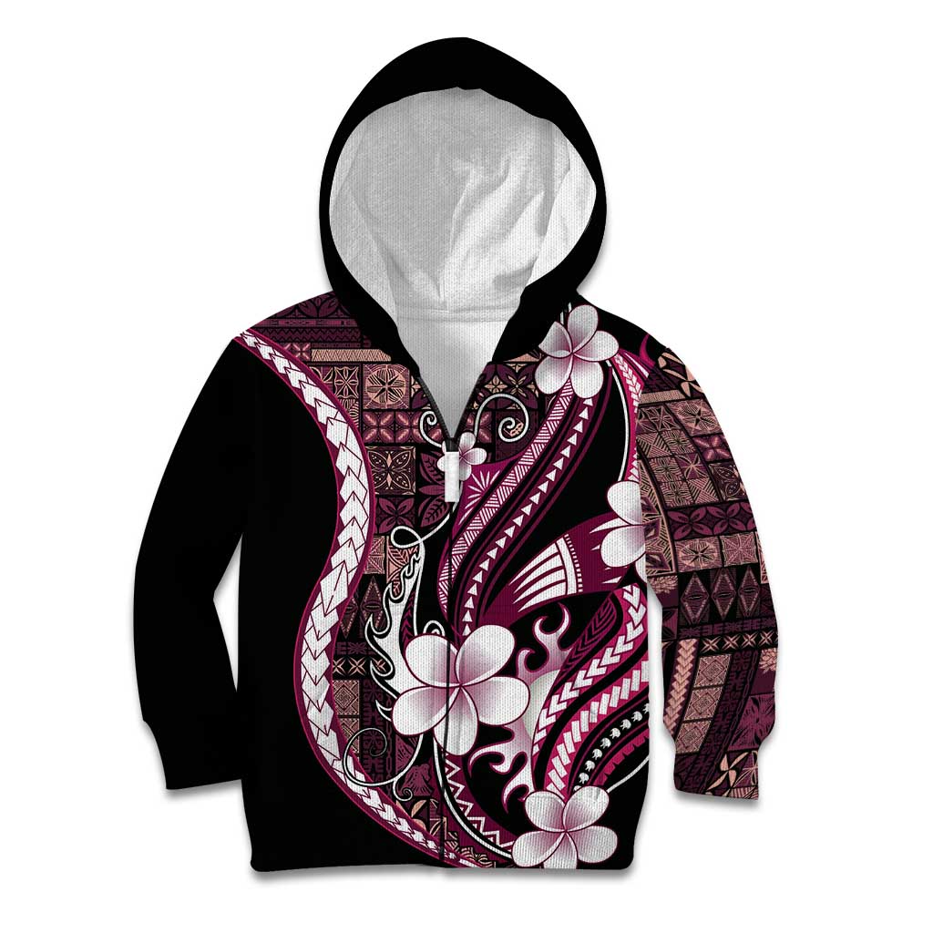 Samoa Siapo Tribal Pattern Kid Hoodie Violet Polynesian Plumeria Tapa Motif