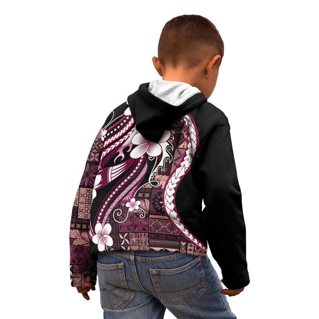 Samoa Siapo Tribal Pattern Kid Hoodie Violet Polynesian Plumeria Tapa Motif