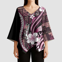 Samoa Siapo Tribal Pattern Kimono Sleeve Blouse Violet Polynesian Plumeria Tapa Motif
