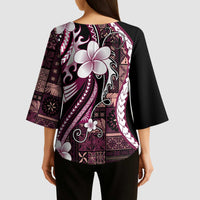 Samoa Siapo Tribal Pattern Kimono Sleeve Blouse Violet Polynesian Plumeria Tapa Motif