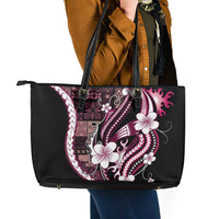 Samoa Siapo Tribal Pattern Leather Tote Bag Violet Polynesian Plumeria Tapa Motif