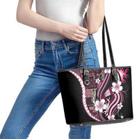 Samoa Siapo Tribal Pattern Leather Tote Bag Violet Polynesian Plumeria Tapa Motif