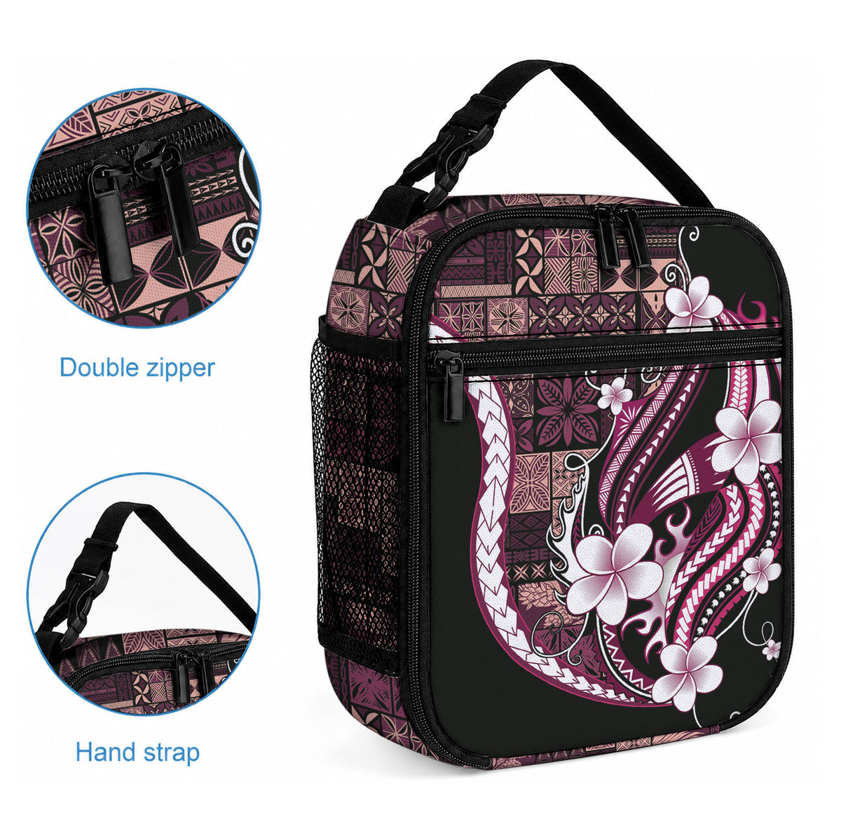 Samoa Siapo Tribal Pattern Lunch Bag Violet Polynesian Plumeria Tapa Motif LT9 - Polynesian Pride