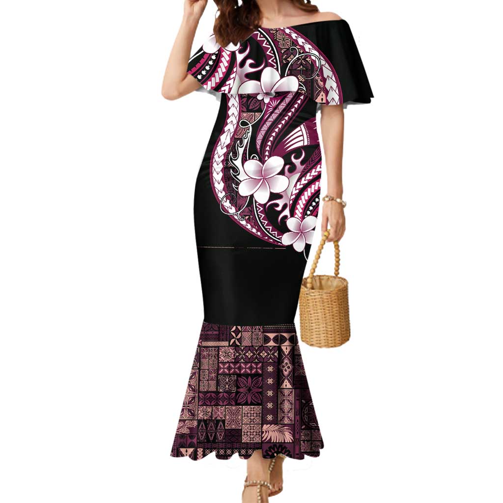 Samoa Siapo Tribal Pattern Mermaid Dress Violet Polynesian Plumeria Tapa Motif