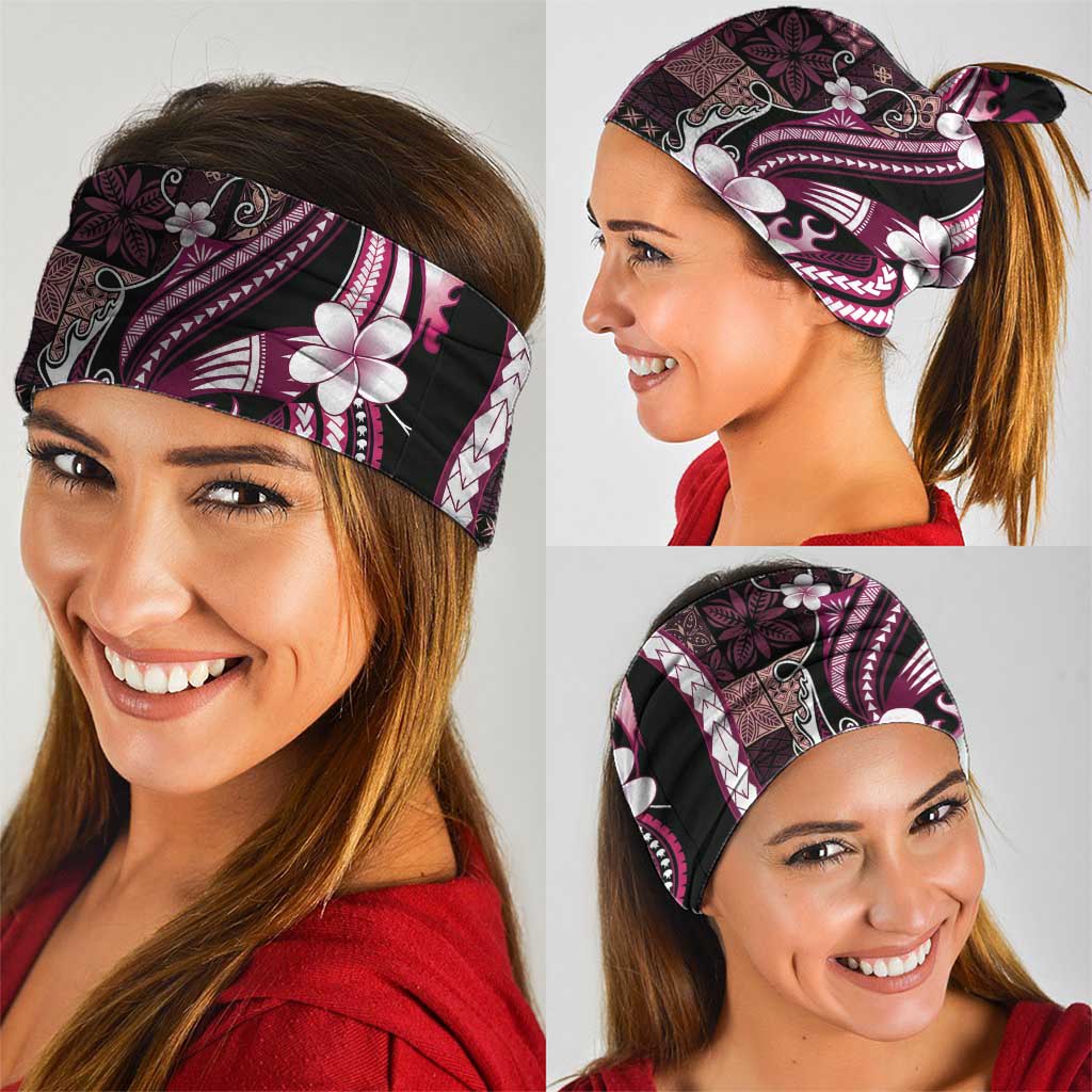 Samoa Siapo Tribal Pattern Neck Gaiter Violet Polynesian Plumeria Tapa Motif