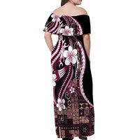 Samoa Siapo Tribal Pattern Off Shoulder Maxi Dress Violet Polynesian Plumeria Tapa Motif