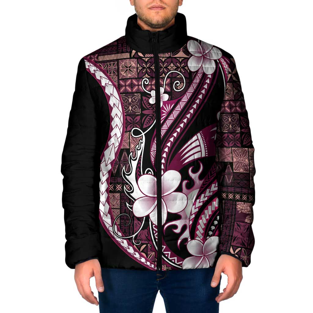 Samoa Siapo Tribal Pattern Padded Jacket Violet Polynesian Plumeria Tapa Motif
