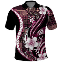 Samoa Siapo Tribal Pattern Polo Shirt Violet Polynesian Plumeria Tapa Motif