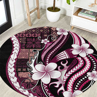 Samoa Siapo Tribal Pattern Round Carpet Violet Polynesian Plumeria Tapa Motif