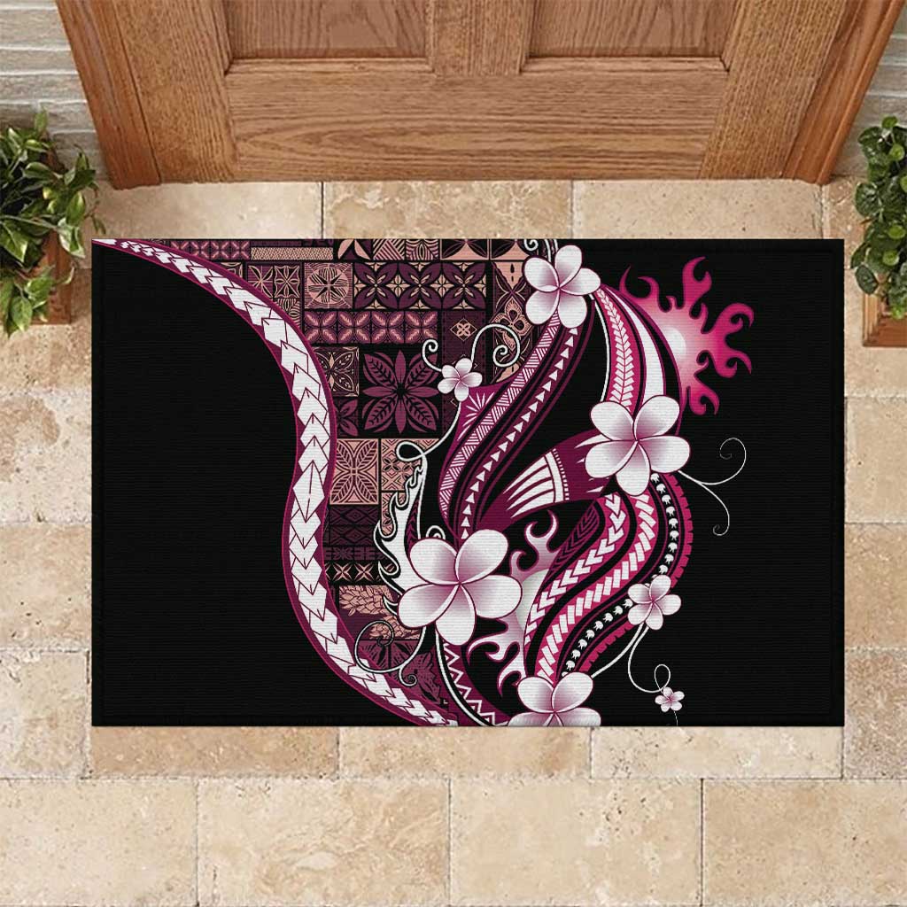 Samoa Siapo Tribal Pattern Rubber Doormat Violet Polynesian Plumeria Tapa Motif