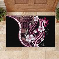 Samoa Siapo Tribal Pattern Rubber Doormat Violet Polynesian Plumeria Tapa Motif