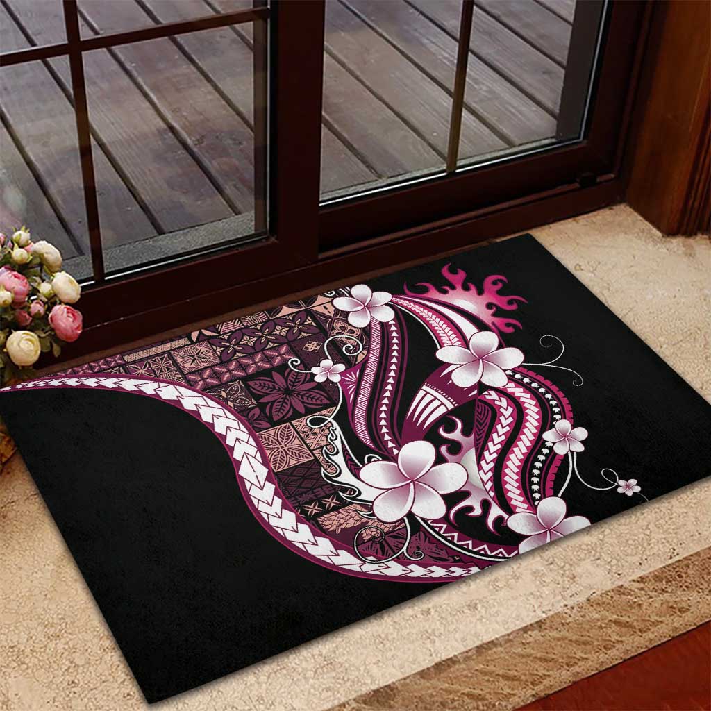 Samoa Siapo Tribal Pattern Rubber Doormat Violet Polynesian Plumeria Tapa Motif