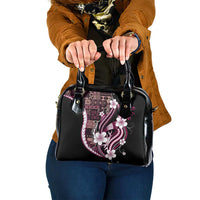Samoa Siapo Tribal Pattern Shoulder Handbag Violet Polynesian Plumeria Tapa Motif