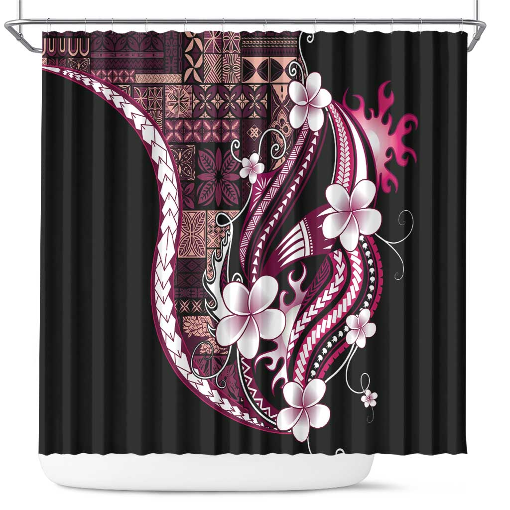 Samoa Siapo Tribal Pattern Shower Curtain Violet Polynesian Plumeria Tapa Motif
