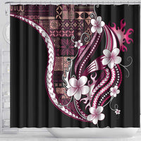 Samoa Siapo Tribal Pattern Shower Curtain Violet Polynesian Plumeria Tapa Motif