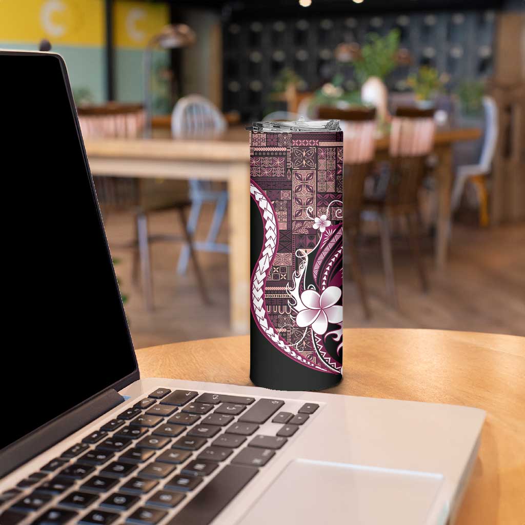 Samoa Siapo Tribal Pattern Skinny Tumbler Violet Polynesian Plumeria Tapa Motif