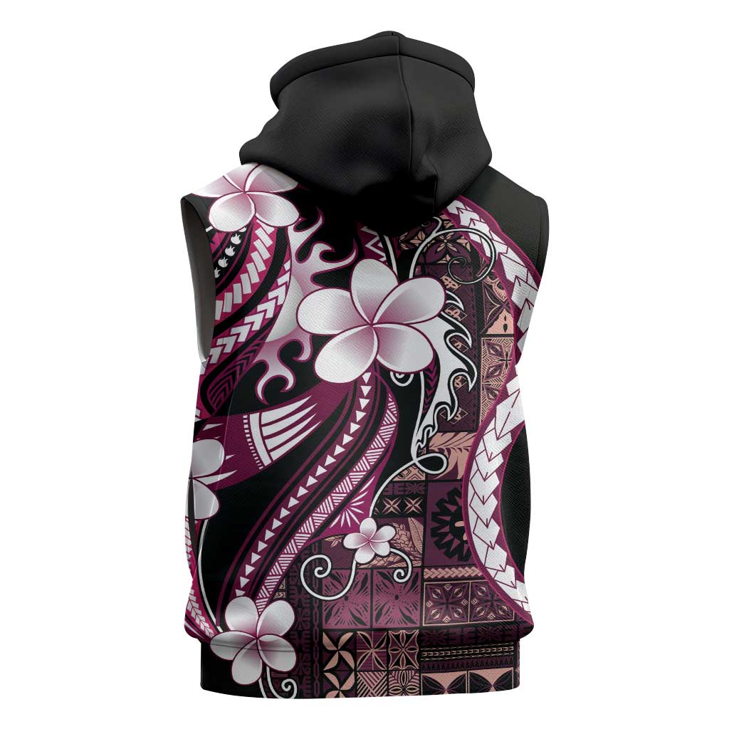 Samoa Siapo Tribal Pattern Sleeveless Zip Hoodie Violet Polynesian Plumeria Tapa Motif