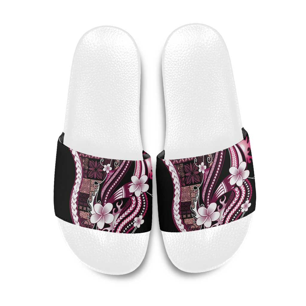 Samoa Siapo Tribal Pattern Slide Sandals Violet Polynesian Plumeria Tapa Motif