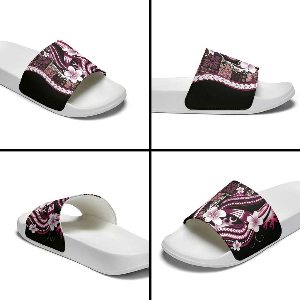 Samoa Siapo Tribal Pattern Slide Sandals Violet Polynesian Plumeria Tapa Motif