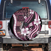 Samoa Siapo Tribal Pattern Spare Tire Cover Violet Polynesian Plumeria Tapa Motif