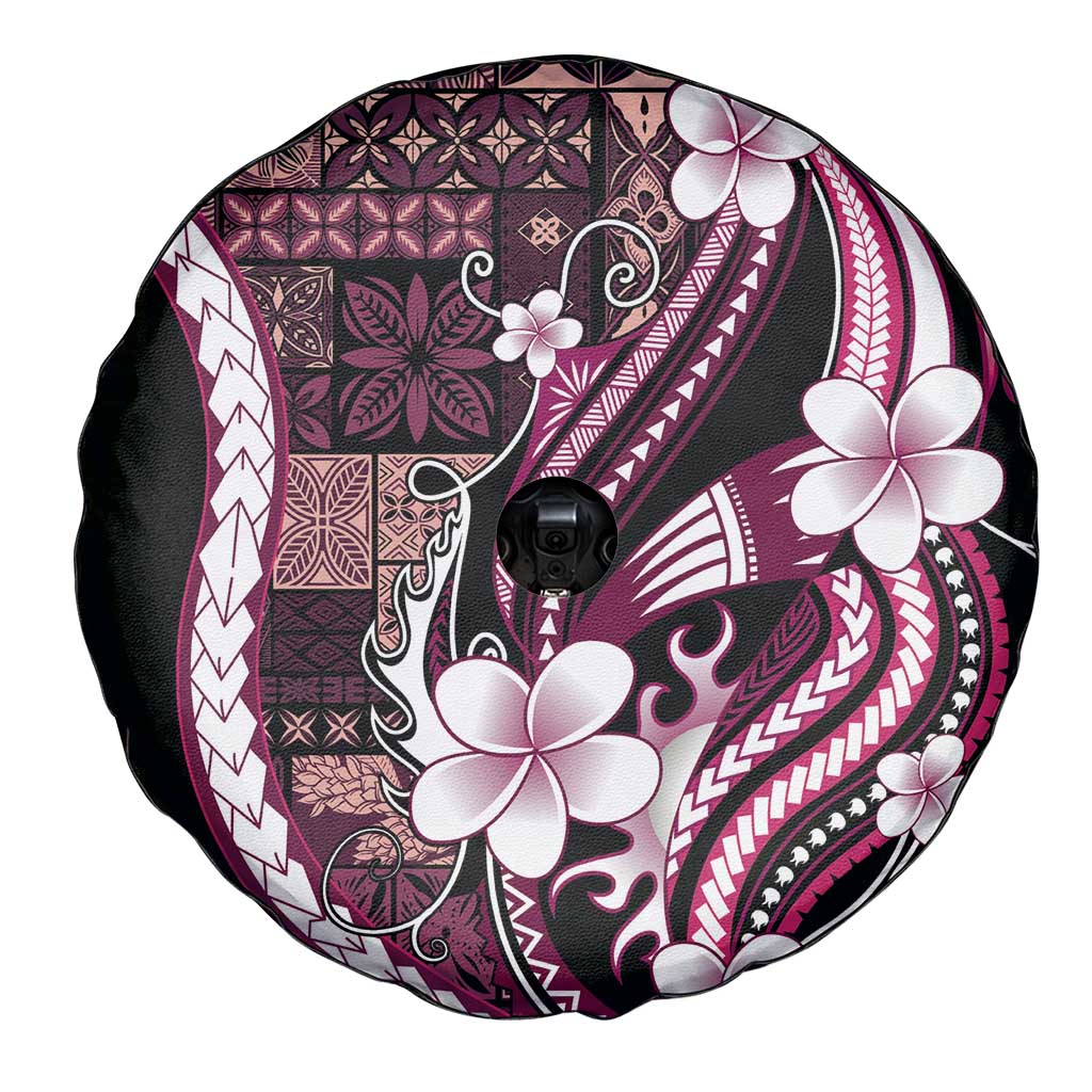 Samoa Siapo Tribal Pattern Spare Tire Cover Violet Polynesian Plumeria Tapa Motif