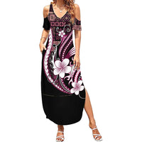 Samoa Siapo Tribal Pattern Summer Maxi Dress Violet Polynesian Plumeria Tapa Motif