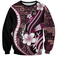 Samoa Siapo Tribal Pattern Sweatshirt Violet Polynesian Plumeria Tapa Motif