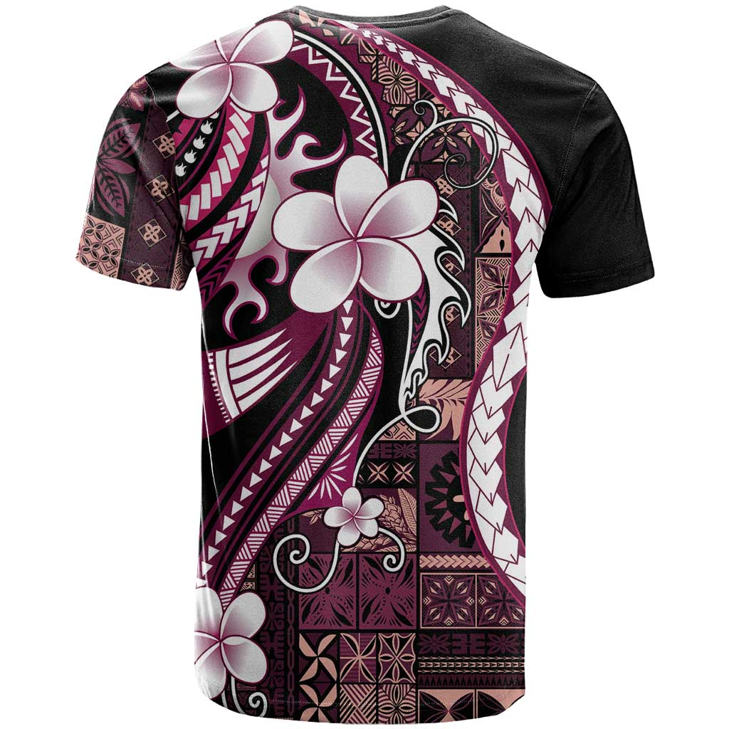 Samoa Siapo Tribal Pattern T Shirt Violet Polynesian Plumeria Tapa Motif