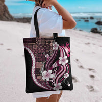 Samoa Siapo Tribal Pattern Tote Bag Violet Polynesian Plumeria Tapa Motif