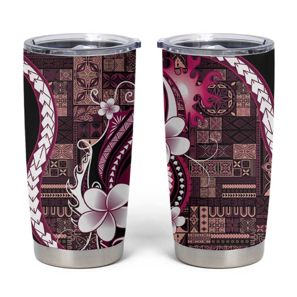 Samoa Siapo Tribal Pattern Tumbler Cup Violet Polynesian Plumeria Tapa Motif