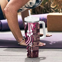 Samoa Siapo Tribal Pattern Tumbler With Handle Violet Polynesian Plumeria Tapa Motif