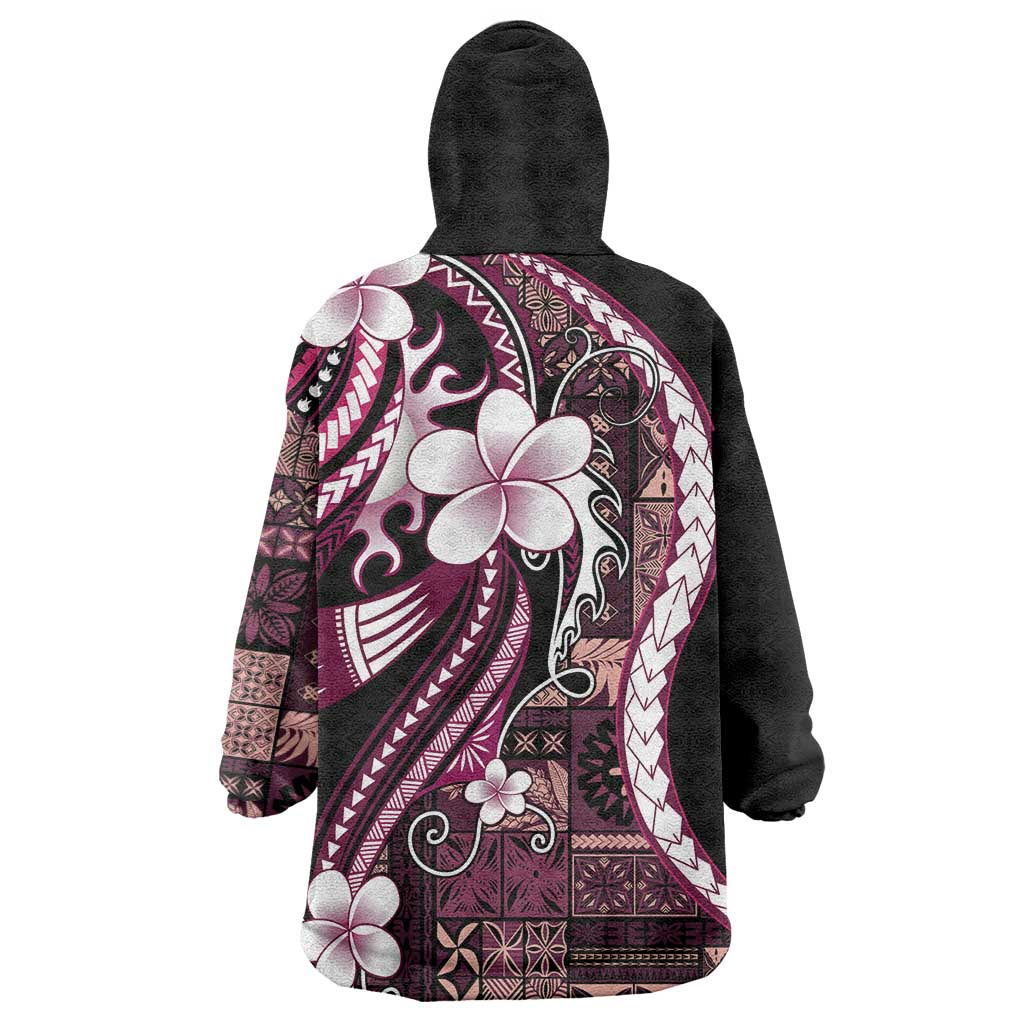 Samoa Siapo Tribal Pattern Wearable Blanket Hoodie Violet Polynesian Plumeria Tapa Motif
