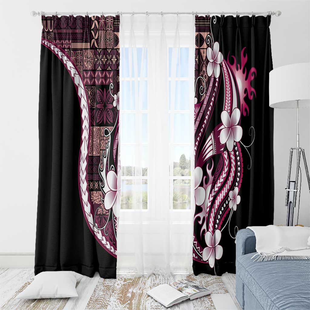 Samoa Siapo Tribal Pattern Window Curtain Violet Polynesian Plumeria Tapa Motif