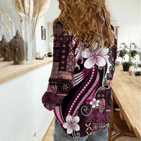Samoa Siapo Tribal Pattern Women Casual Shirt Violet Polynesian Plumeria Tapa Motif