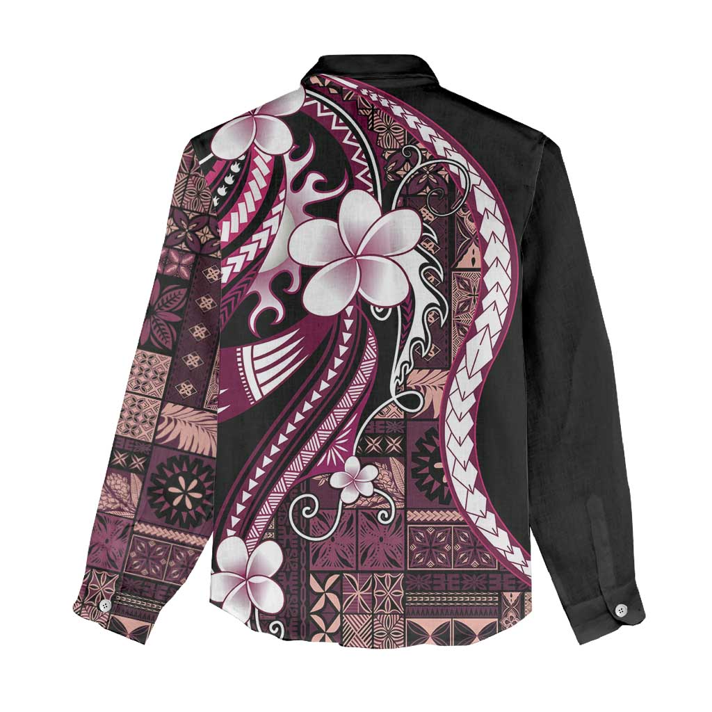 Samoa Siapo Tribal Pattern Women Casual Shirt Violet Polynesian Plumeria Tapa Motif
