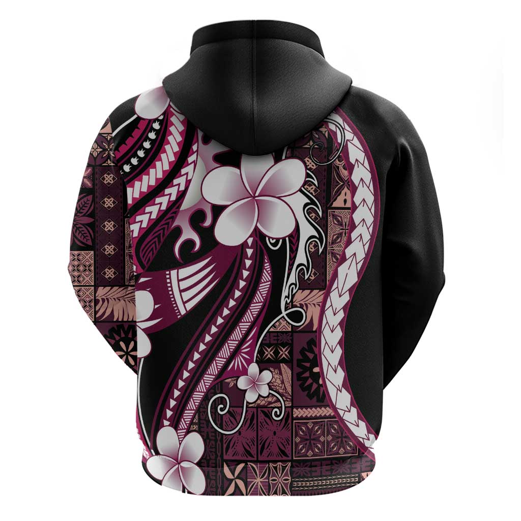 Samoa Siapo Tribal Pattern Zip Hoodie Violet Polynesian Plumeria Tapa Motif