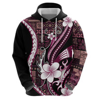 Samoa Siapo Tribal Pattern Zip Hoodie Violet Polynesian Plumeria Tapa Motif