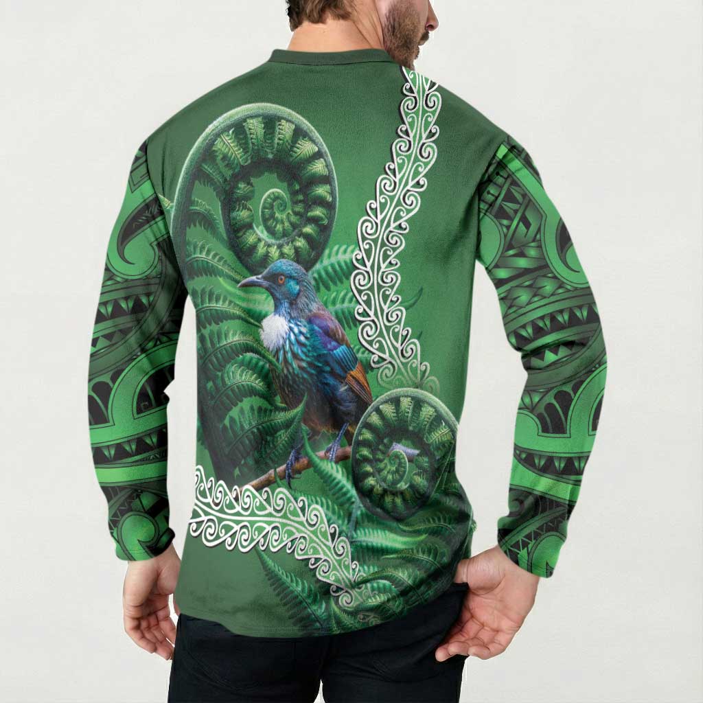 Tui Bird Koru Silver Fern Aotearoa Button Sweatshirt