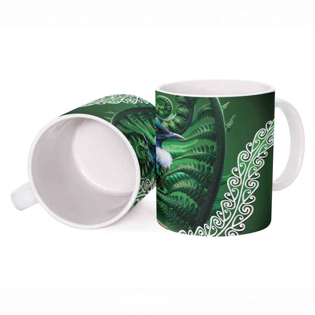 Tui Bird Koru Silver Fern Aotearoa Ceramic Mug