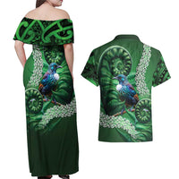 Tui Bird Koru Silver Fern Aotearoa Couples Matching Off Shoulder Maxi Dress and Hawaiian Shirt