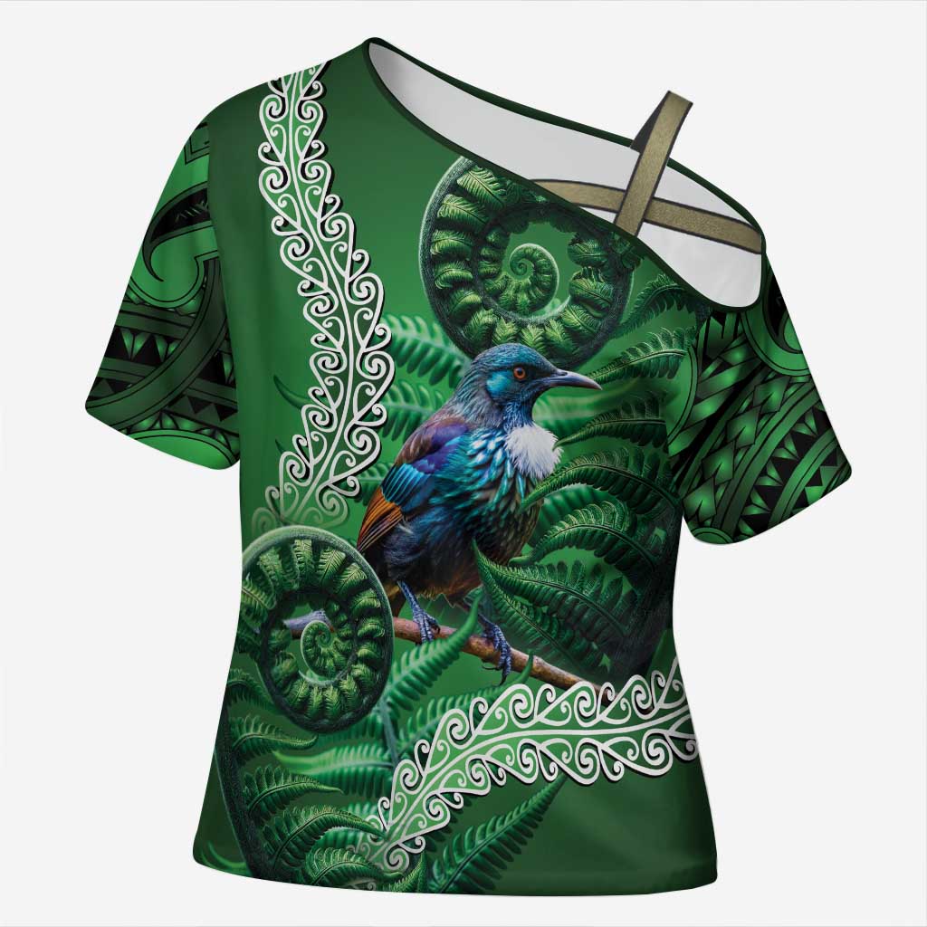 Tui Bird Koru Silver Fern Aotearoa Cross Shoulder Shirt