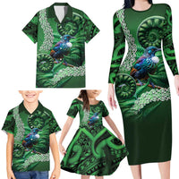 Tui Bird Koru Silver Fern Aotearoa Family Matching Long Sleeve Bodycon Dress and Hawaiian Shirt LT9 - Polynesian Pride